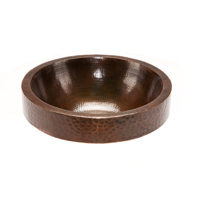17'' Round Hammered Copper Vessel Sink in Oil Rubbed Bronze