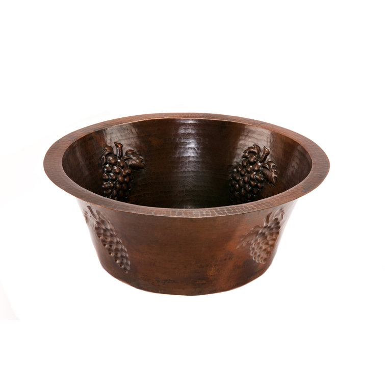 16" Round Hammered Copper Bar Sink with Grapes Design
