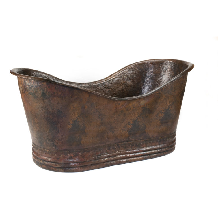 67" Oil Rubbed Bronze Hammered Copper Double Slipper Bathtub