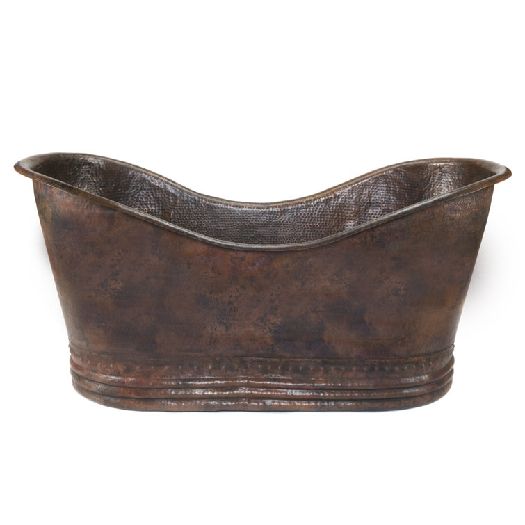 67" Oil Rubbed Bronze Hammered Copper Double Slipper Bathtub