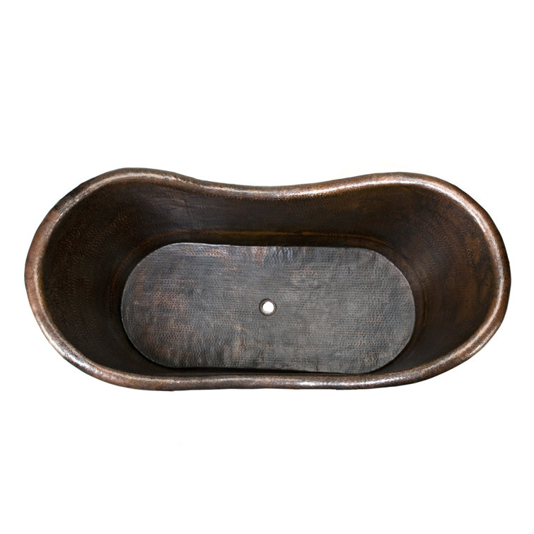 67" Oil Rubbed Bronze Hammered Copper Double Slipper Bathtub