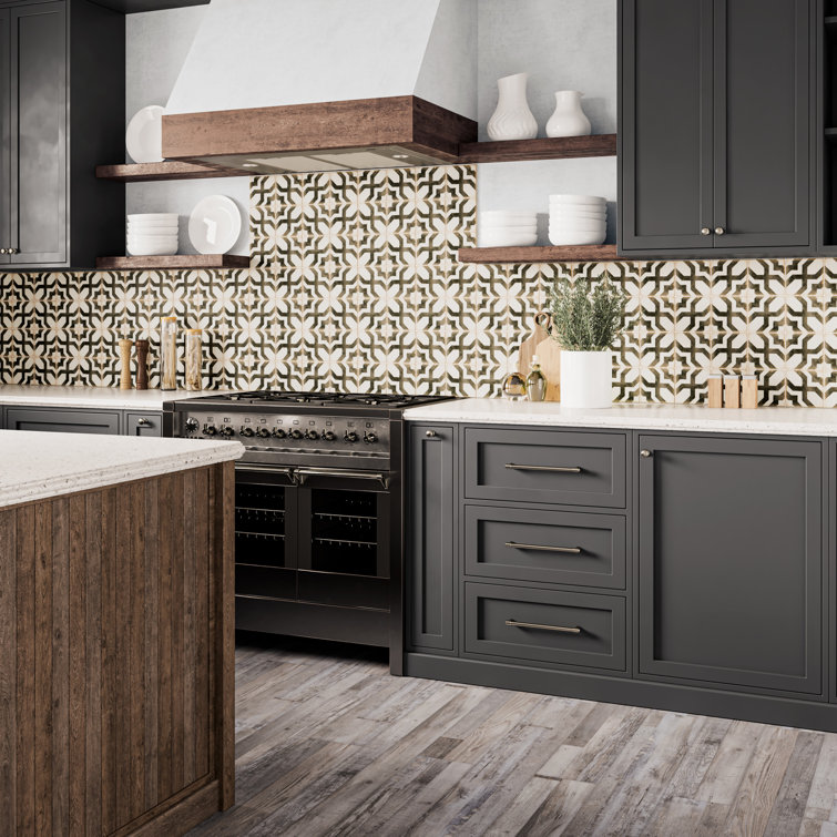 Casablanca 5" x 5" Black and White Ceramic Floor Tile