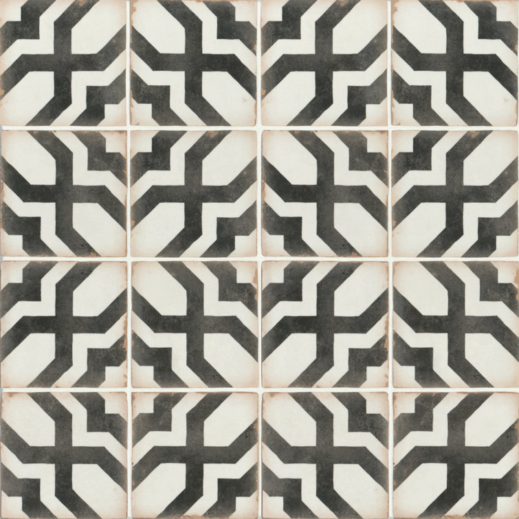 Casablanca 5" x 5" Black and White Ceramic Floor Tile