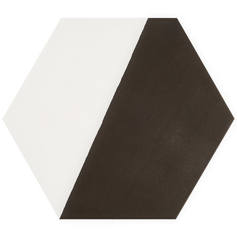GeoHex Burst 8" Hexagon Matte Black and White Porcelain Tile