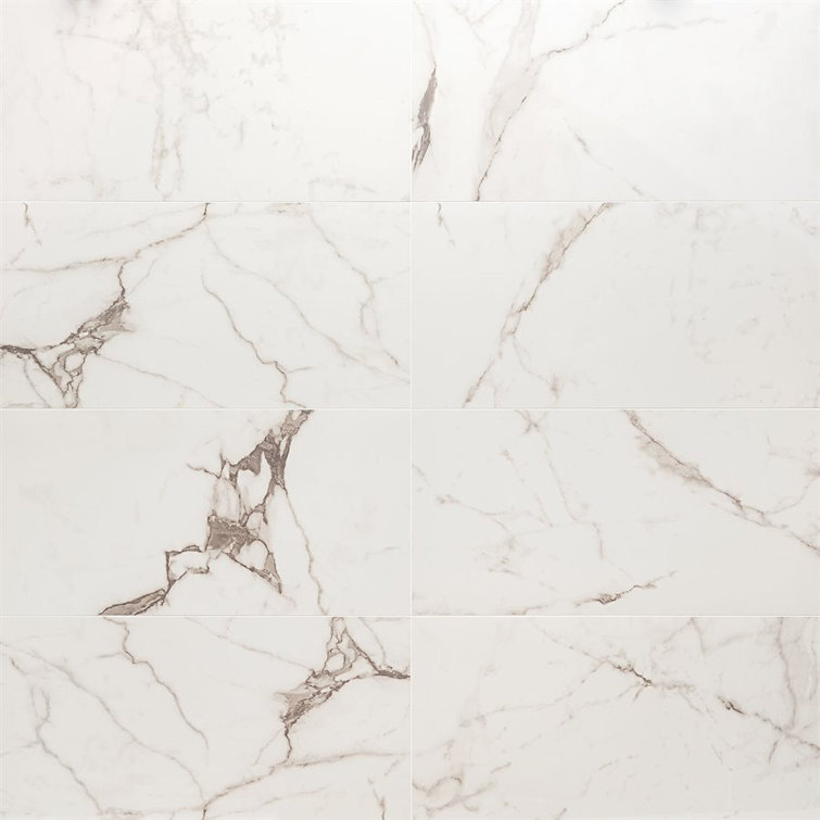 Statuario Venato 12" x 24" Polished Marble Look Porcelain Tile