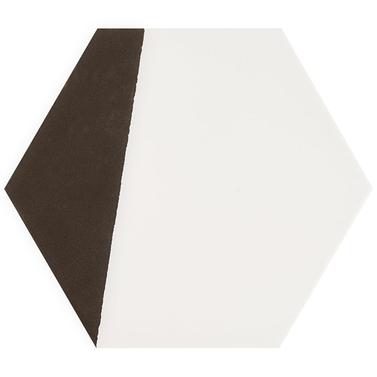 GeoHex Burst 8" Hexagon Matte Black and White Porcelain Tile