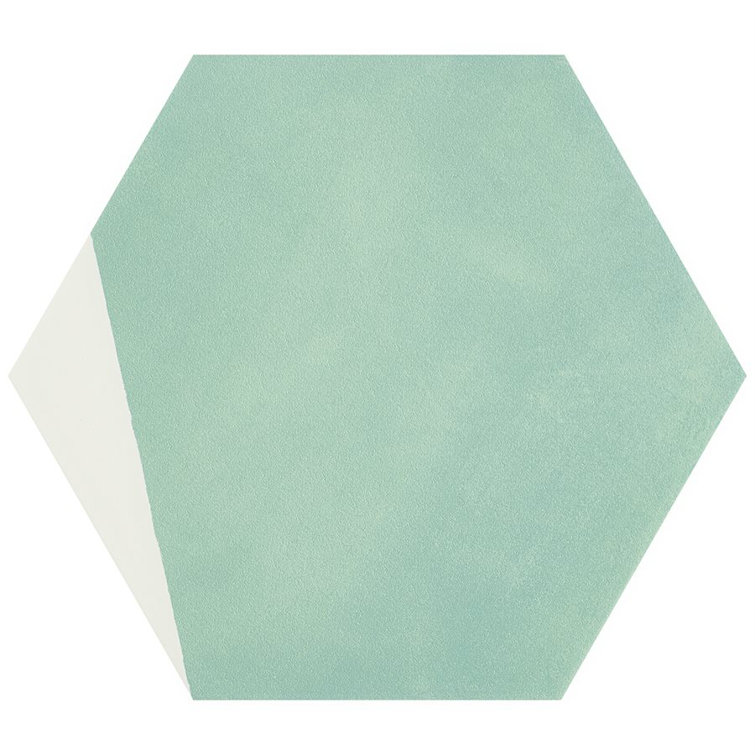 GeoHex Turquoise and White 8" Matte Porcelain Hexagon Tile