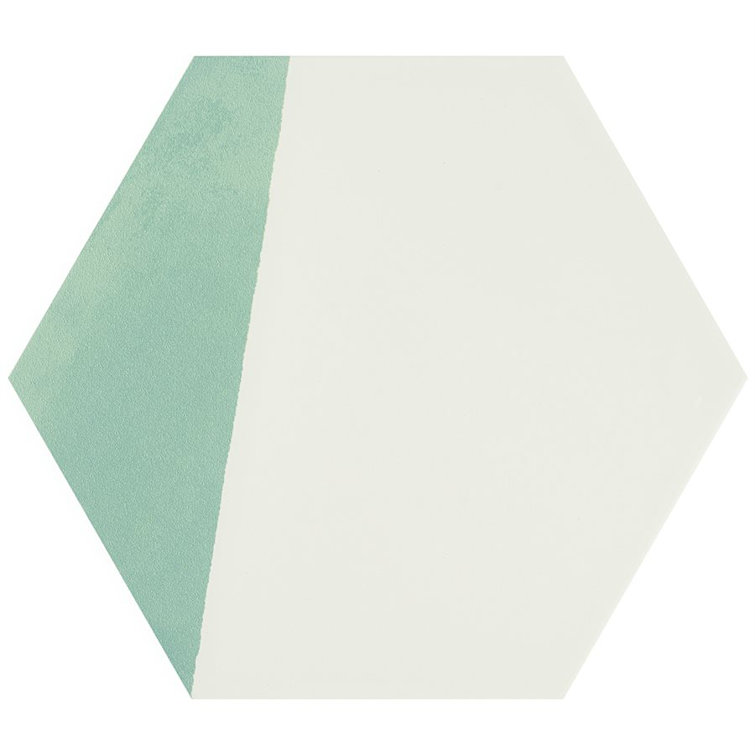 GeoHex Turquoise and White 8" Matte Porcelain Hexagon Tile