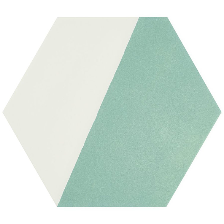GeoHex Turquoise and White 8" Matte Porcelain Hexagon Tile