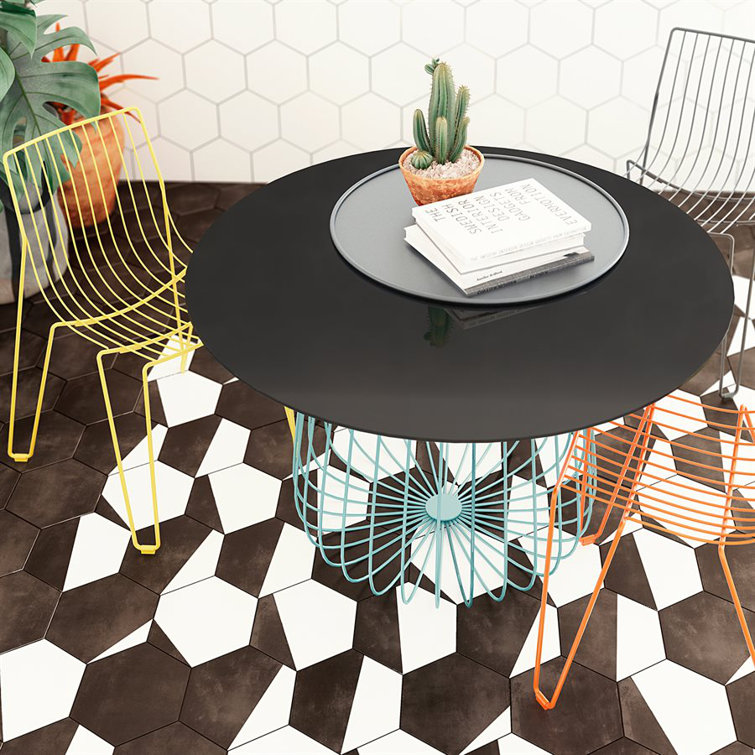 GeoHex Burst 8" Hexagon Matte Black and White Porcelain Tile