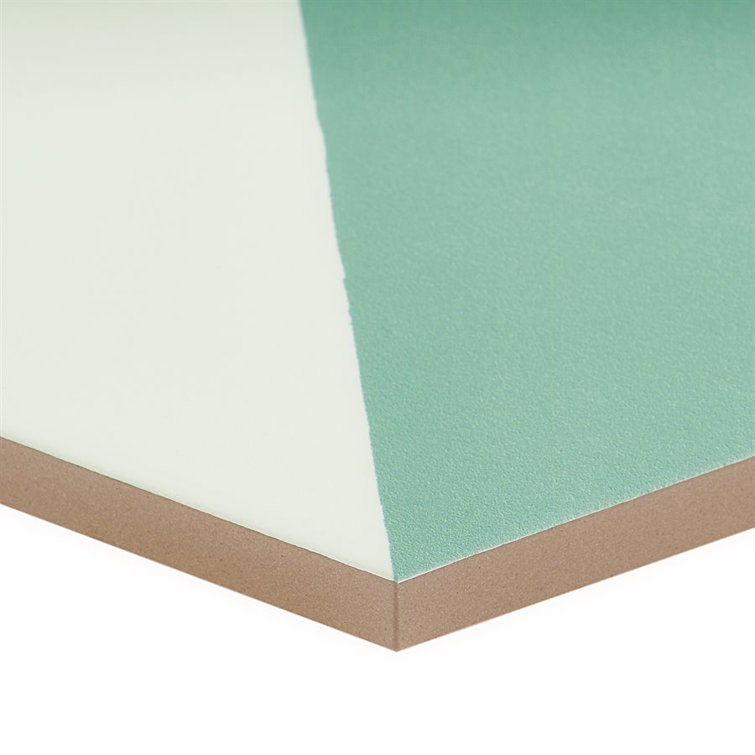 GeoHex Turquoise and White 8" Matte Porcelain Hexagon Tile