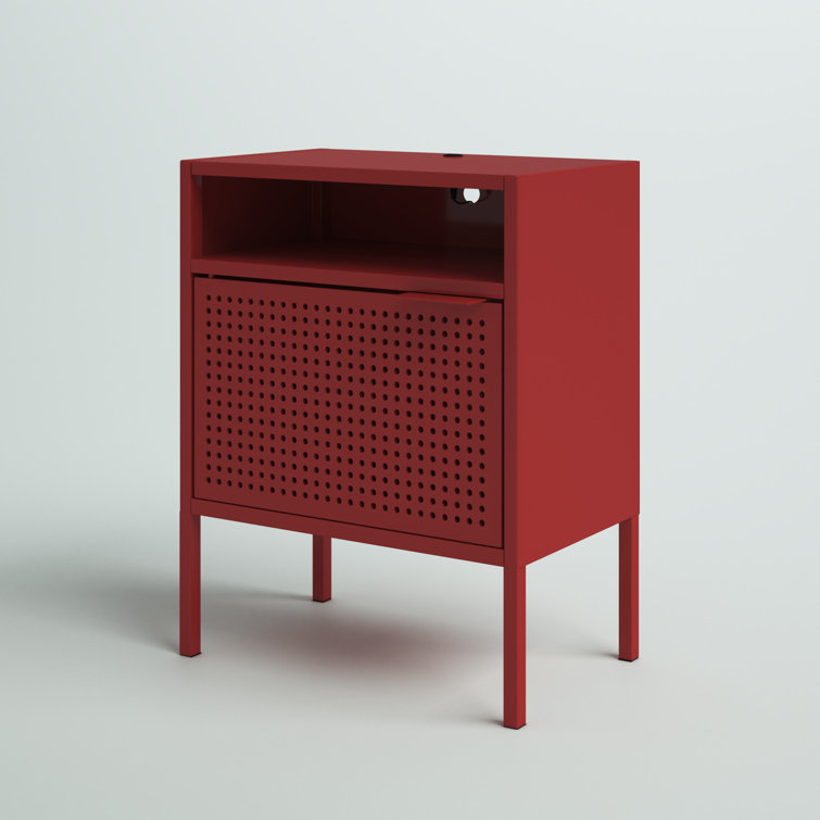 Gemma 19" Red Metal Nightstand with USB Charging Port