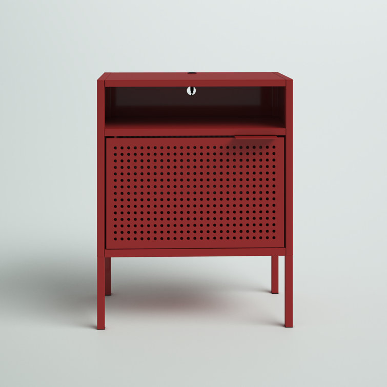 Gemma 19" Red Metal Nightstand with USB Charging Port
