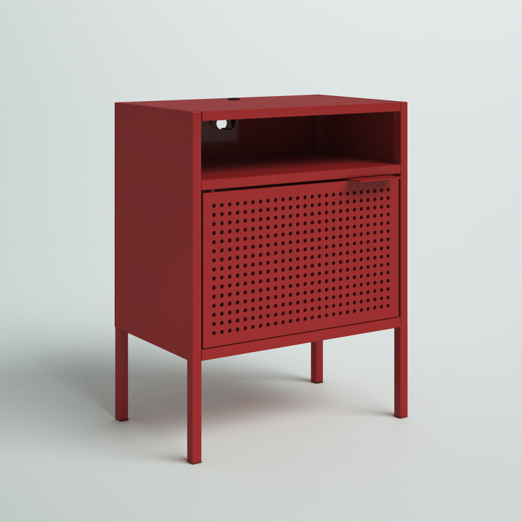 Gemma 19" Red Metal Nightstand with USB Charging Port