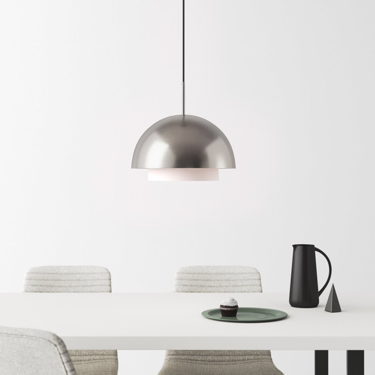 Brushed Nickel Glass Dome Single Pendant Light