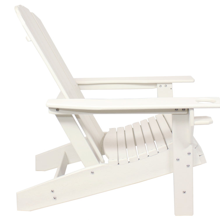 Set of 2 White HDPE Adirondack Chairs with Cup Holder