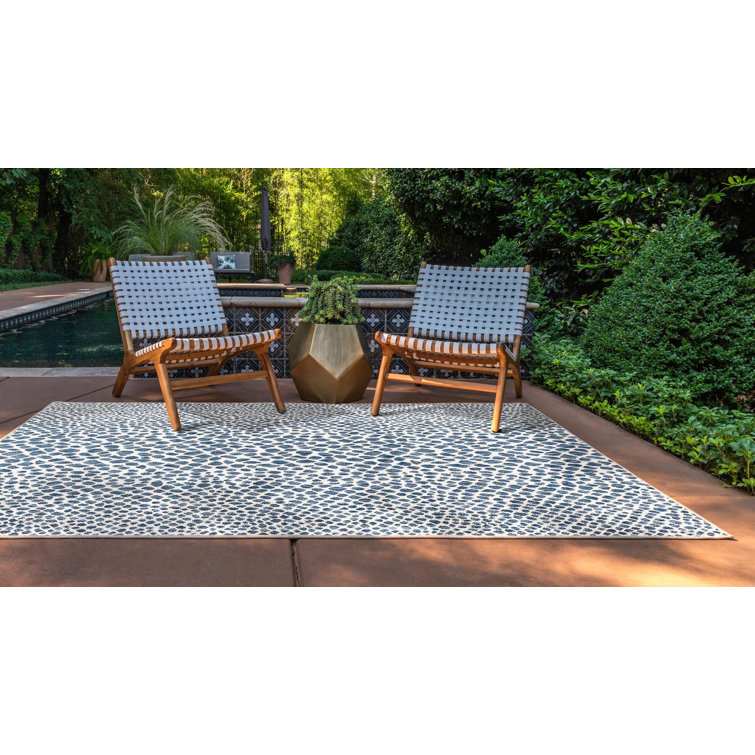 Cape Town Blue and Ivory Rectangular Outdoor Rug