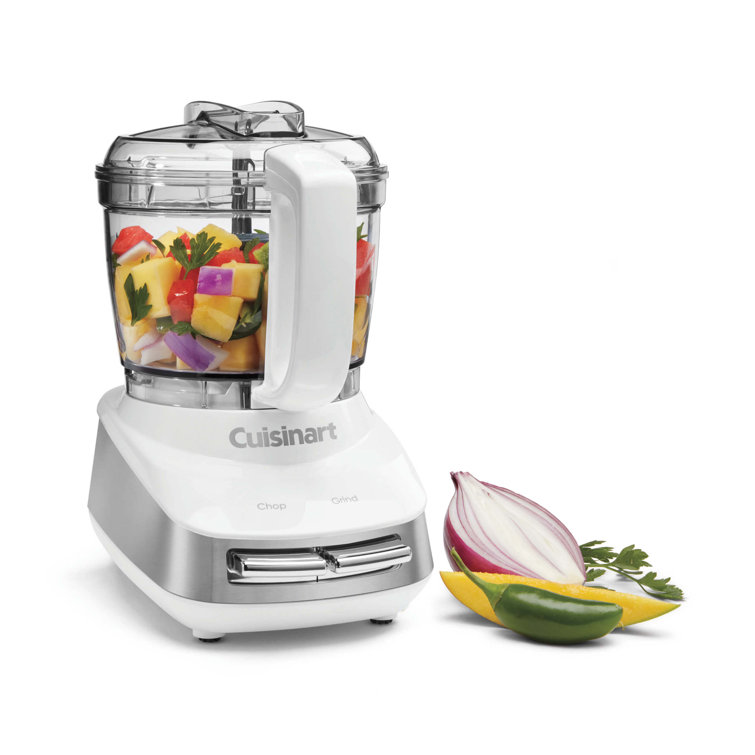White and Stainless Steel 4-Cup Mini Food Processor with Variable Speed