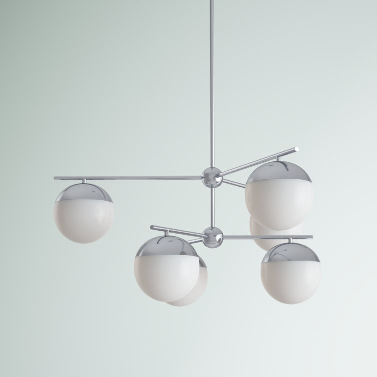 Eclipse 6-Light Chrome Frosted White Glass Modern Pendant
