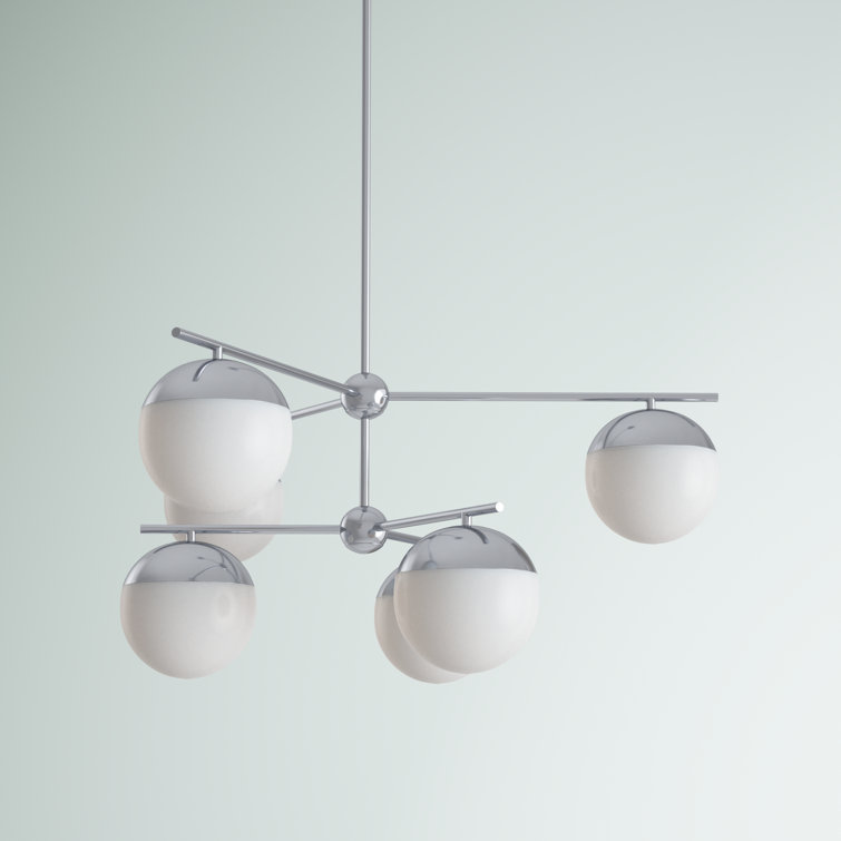 Eclipse 6-Light Chrome Frosted White Glass Modern Pendant