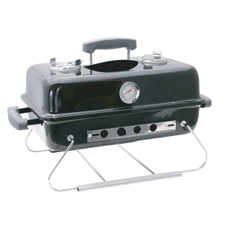 Compact Black Steel Portable Charcoal Grill with Porcelain-Enameled Lid