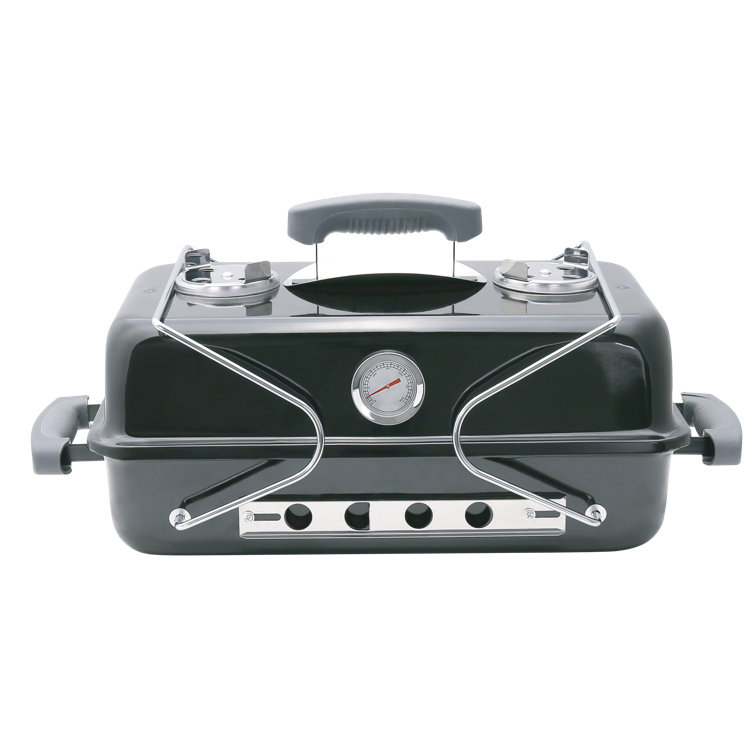 Compact Black Steel Portable Charcoal Grill with Porcelain-Enameled Lid