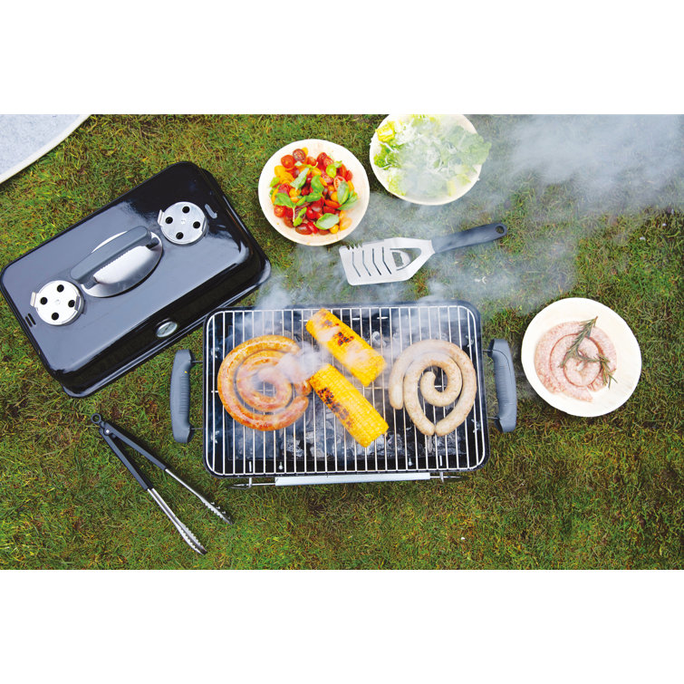 Compact Black Steel Portable Charcoal Grill with Porcelain-Enameled Lid