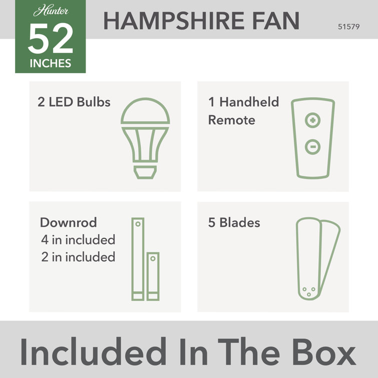 52" Matte Black Hampshire Ceiling Fan with LED Light and Remote