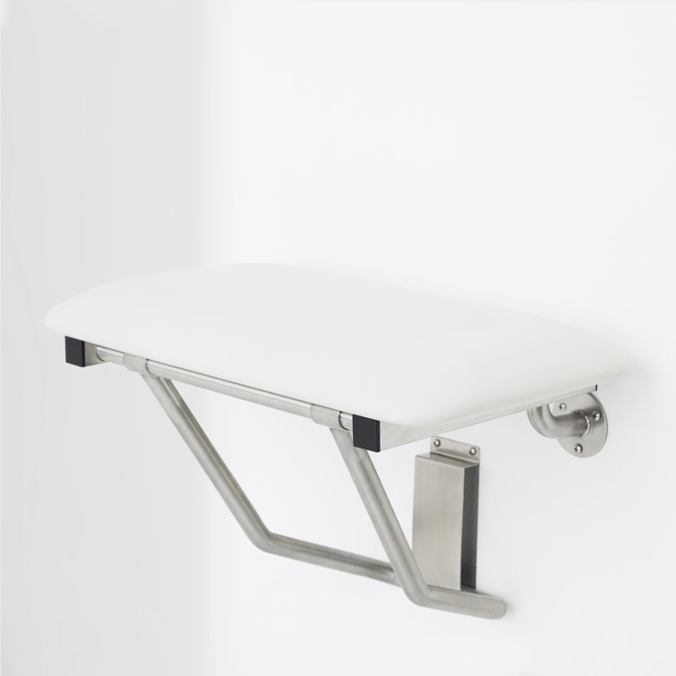 White Padded Folding Wall-Mounted Shower Seat with Stainless Steel Frame