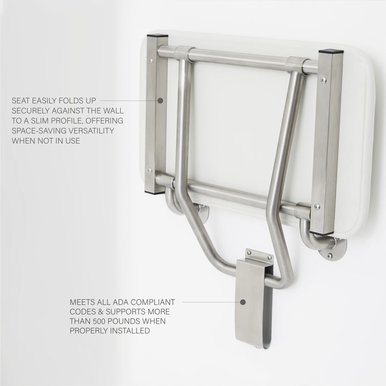 White Padded Folding Wall-Mounted Shower Seat with Stainless Steel Frame