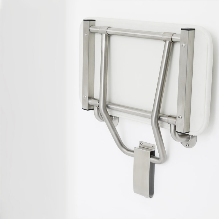 White Padded Folding Wall-Mounted Shower Seat with Stainless Steel Frame