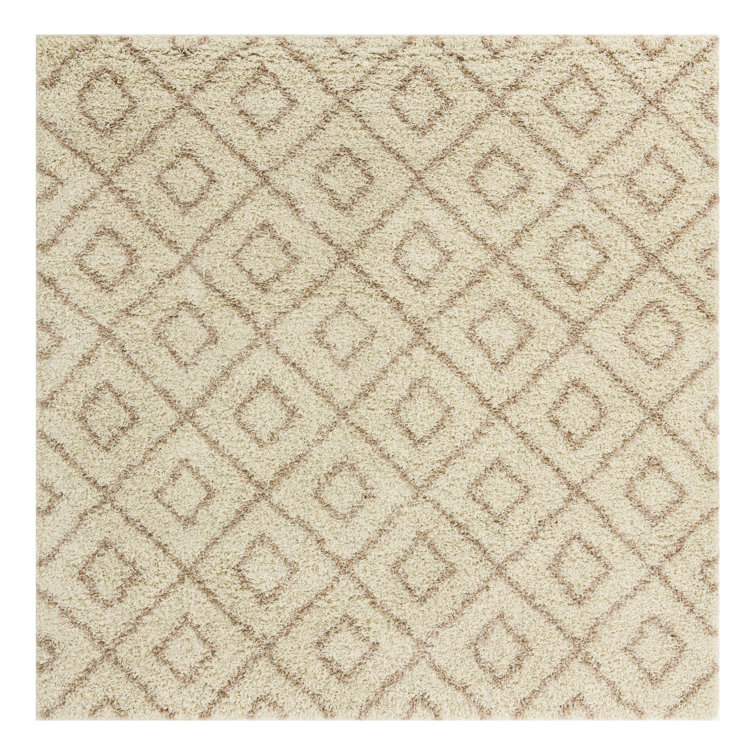 Beige and Ivory Square Trellis Shag Rug 8 ft
