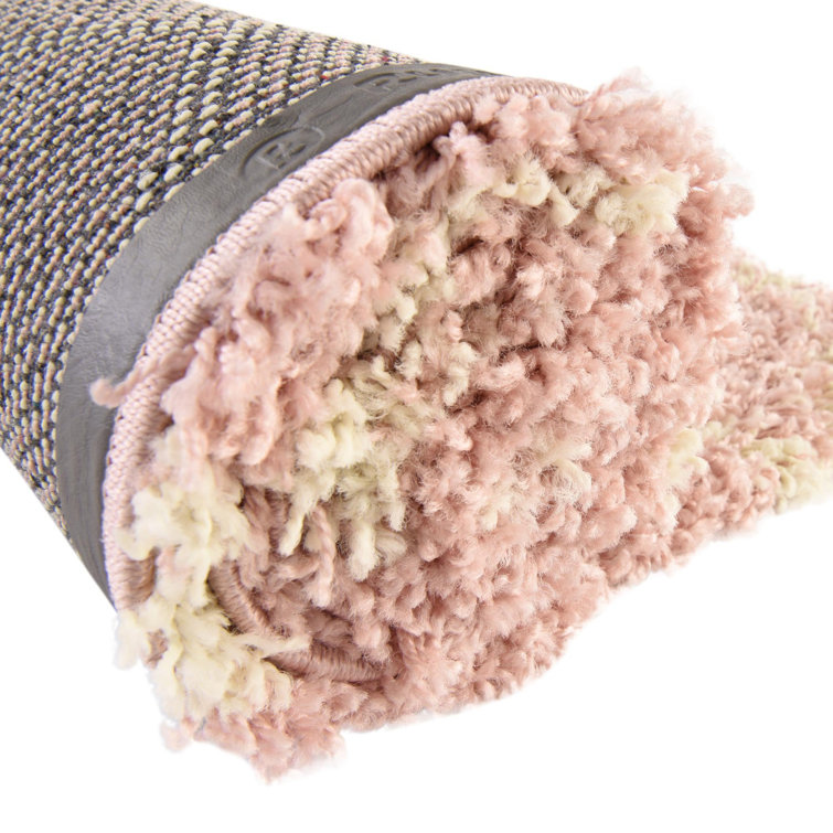 Square Light Pink Trellis Shag Synthetic Rug
