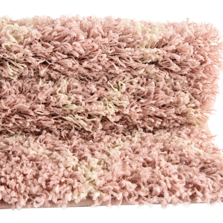 Square Light Pink Trellis Shag Synthetic Rug
