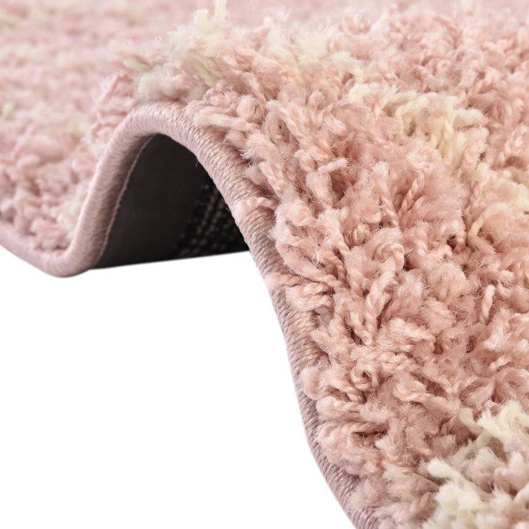 Square Light Pink Trellis Shag Synthetic Rug