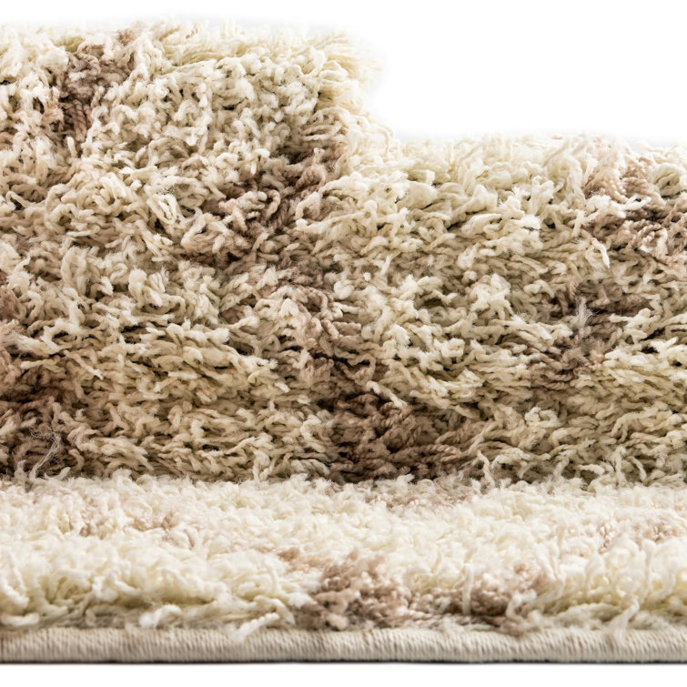 Beige Geometric Trellis Shag Runner Rug 2' x 6'