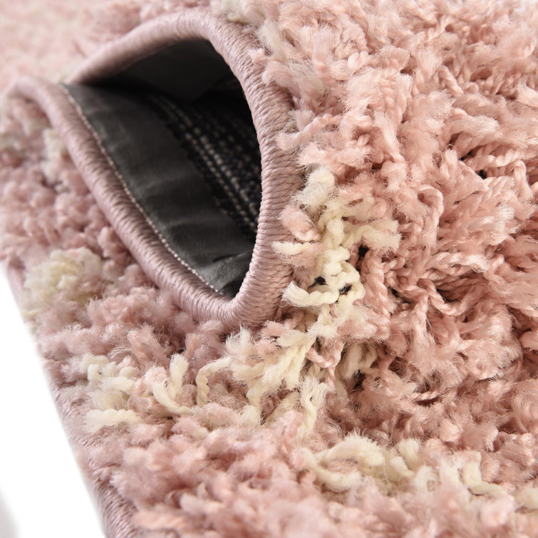 Square Light Pink Trellis Shag Synthetic Rug