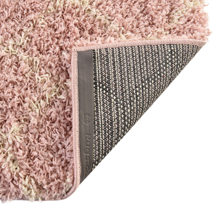 Square Light Pink Trellis Shag Synthetic Rug