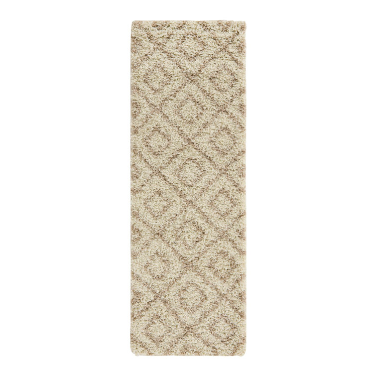 Beige Geometric Trellis Shag Runner Rug 2' x 6'