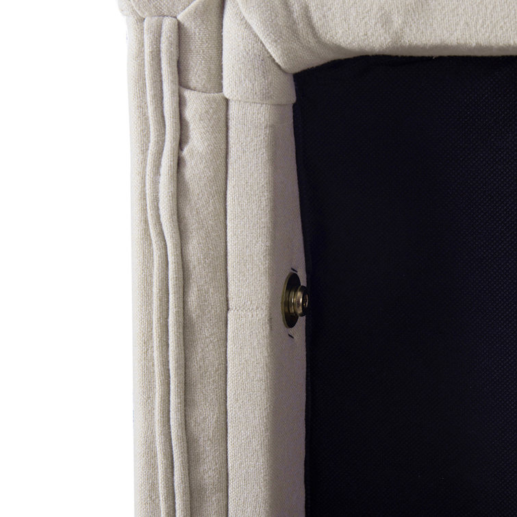 Sky Neutral Queen Upholstered Wingback Bed with Nailhead Trim