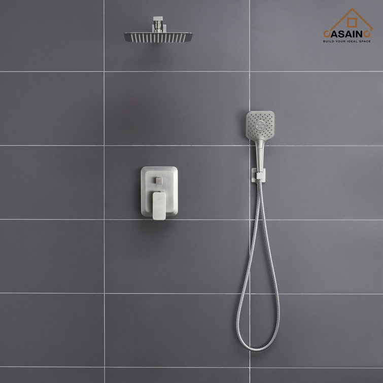 Brushed Nickel Dual Square Rain Shower Head with Handheld