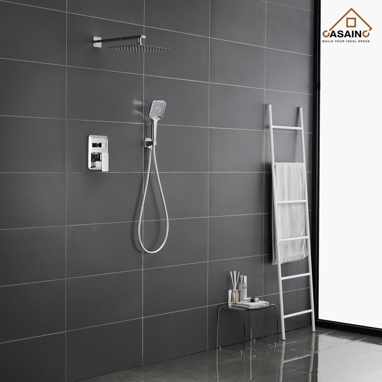 Chrome Dual Square Rain Handheld Wall Mounted Shower System