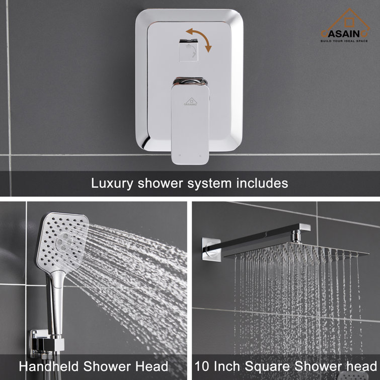 Chrome Dual Square Rain Handheld Wall Mounted Shower System