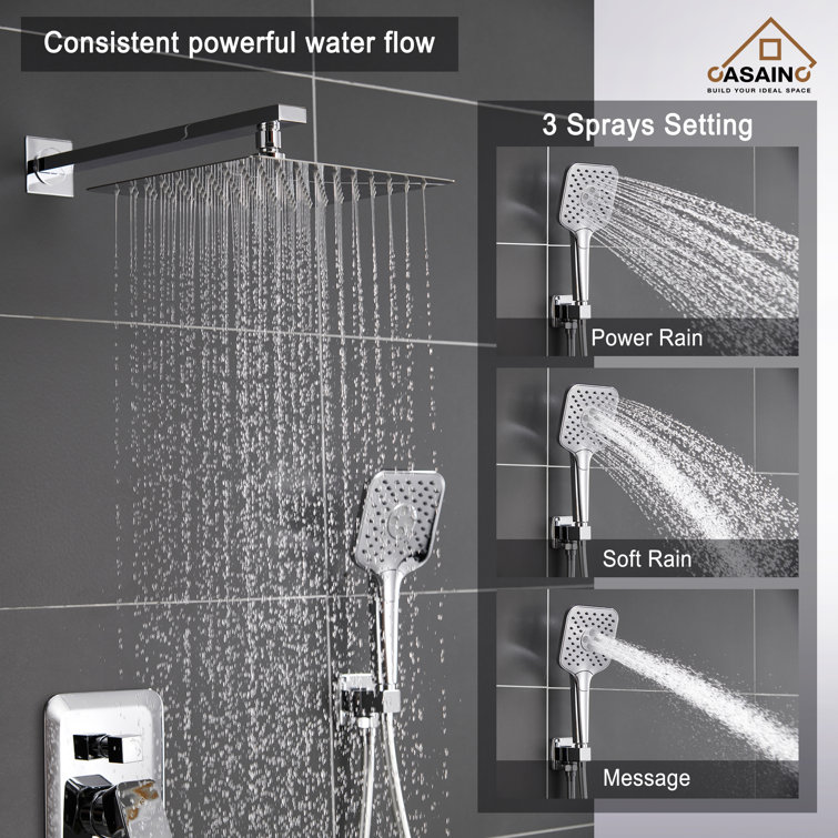 Chrome Dual Square Rain Handheld Wall Mounted Shower System