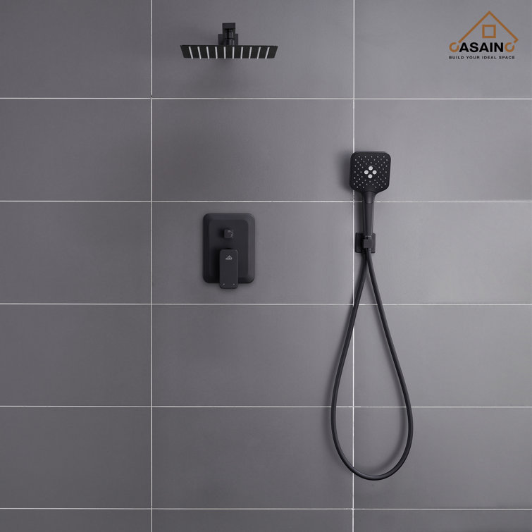 Matte Black Dual Square Rain Shower System with Handheld