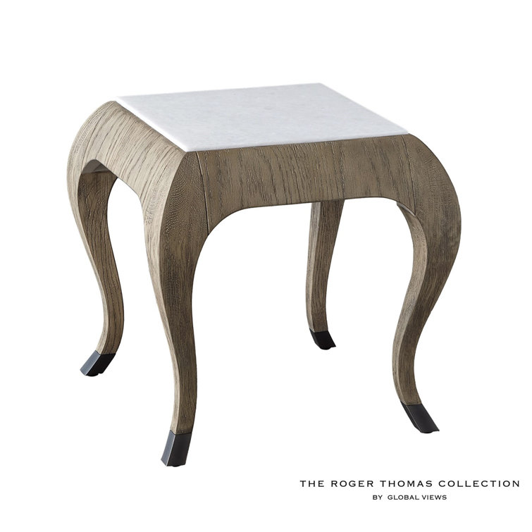 Elegant Parisian Square Marble-Top Side Table in Grey Sandblasted Oak