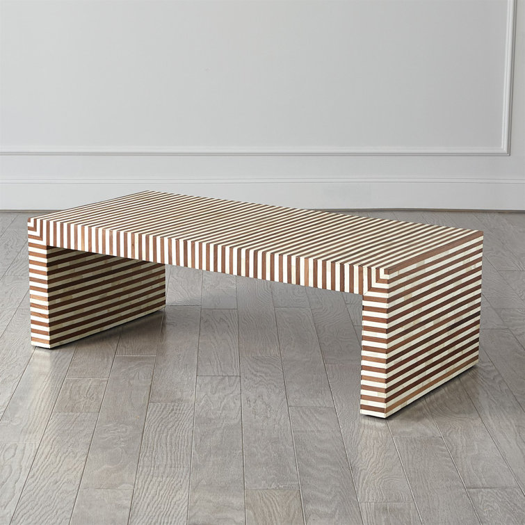 Sienna Rectangular Solid Wood Coffee Table in Walnut & Bone