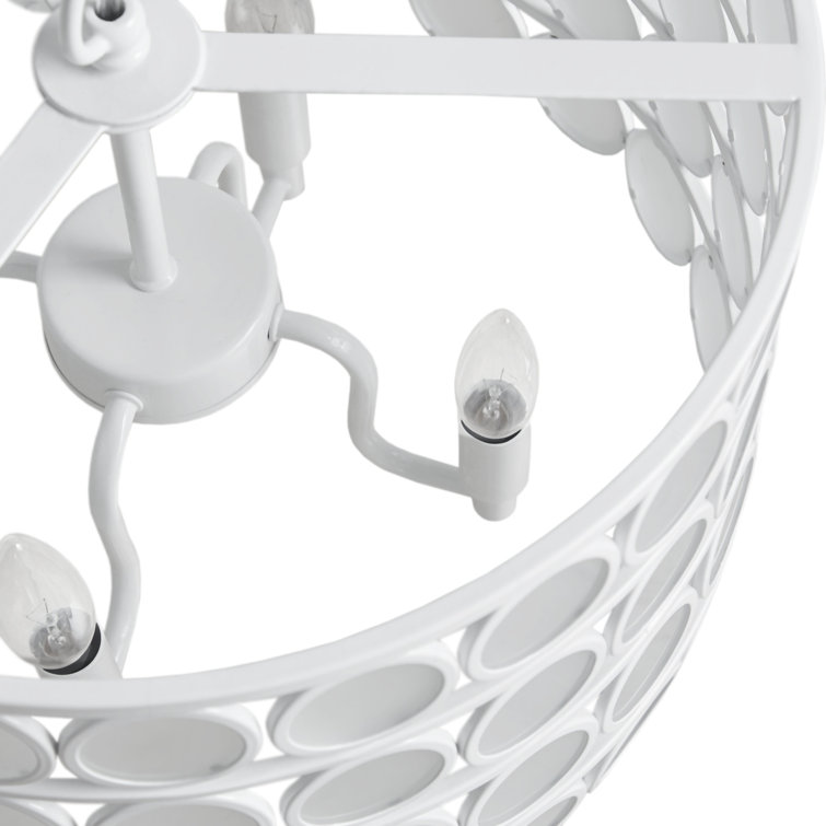 Mid-Century White Drum Shade Chandelier with Glass Accents