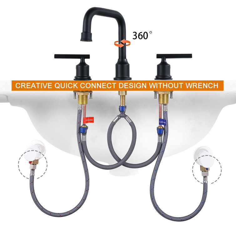 Matte Black Modern Widespread Bathroom Faucet with Pop-Up Drain