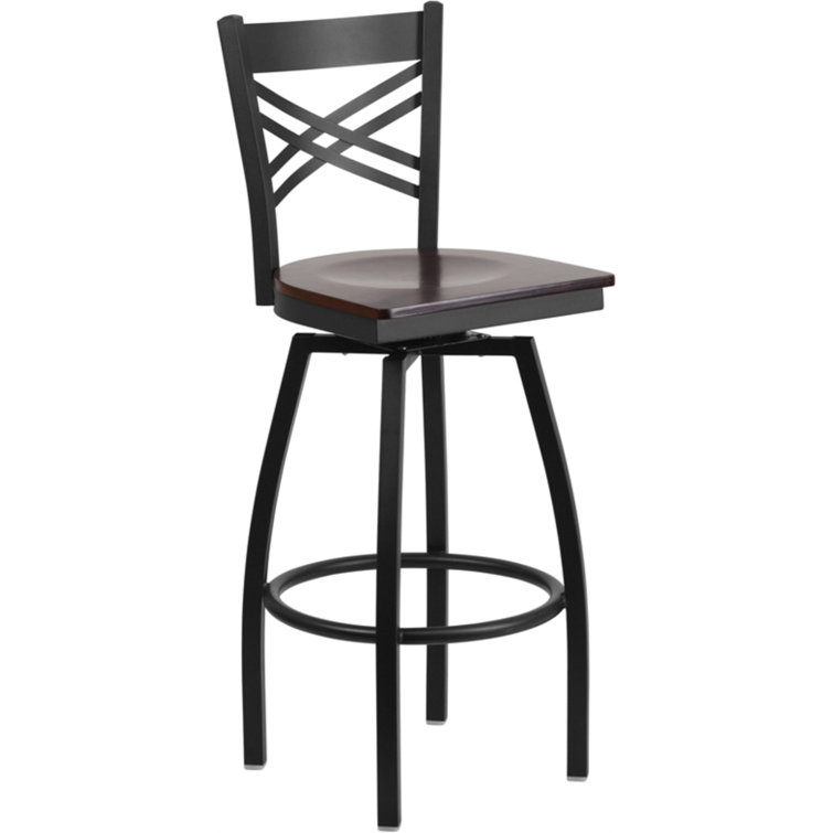 Hercules Series 'X' Back Swivel Barstool with Walnut Wood Seat